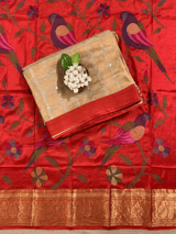 Gold tissue saree with kanchi  blouse with  allover pythani style embroidery SS50416