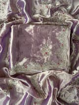 Purple Tissue Saree with handwork border and blouse