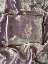 Purple Tissue Saree with handwork border and blouse