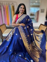 Midnight Blue Banarasi Poona Silk Saree with Open Borders & Kaduwa Weaving SM2513