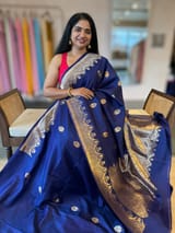 Midnight Blue Banarasi Poona Silk Saree with Open Borders & Kaduwa Weaving SM2513