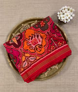 Orange , Red & yellow Combo Pure Patan Patola Saree With Allover Creeper Design
