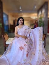 Lilac Pink Pure Organza Saree with one of a kind Tissue Applique work allover SS50330