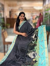 Black Checks Soft Silk with beautiful Skirt Border Peacock Print SS50505