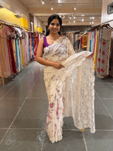 Designer Gorgette Saree with Chantilly lace for Pallu in Half and Half style