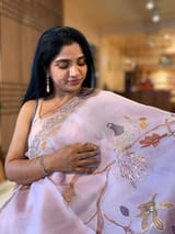 Lilac Pink Pure Organza Saree with one of a kind Tissue Applique work allover SS50330