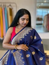 Midnight Blue Banarasi Poona Silk Saree with Open Borders & Kaduwa Weaving SM2513
