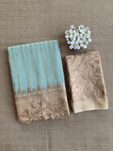 Pastel blue Mul Tissue Stripes Saree With Tissue Cutwork  Border & Blouse