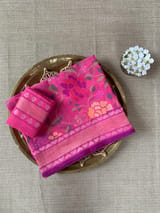 Pink Real Zari Jamdani Saree