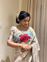 Silver Kanchi Brocade Tissue Saree with Statement Floral Embroidered Roses SS50142