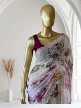 Shaded Gorgette printed Saree  with handwork borders and allover handwork SS5063