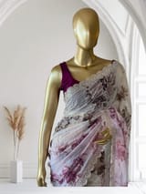Shaded Gorgette printed Saree  with handwork borders and allover handwork SS5063