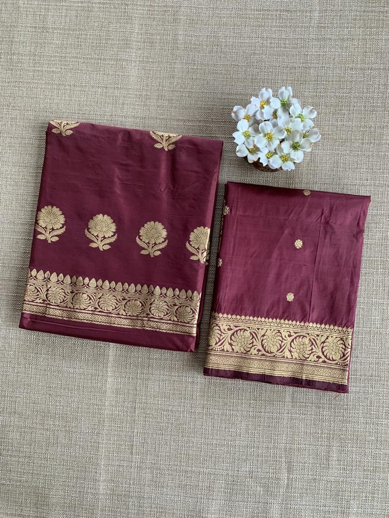 Winish Browm Pure Handloom Katan Silk  3 pc Suit Set with  kaduwa weaving SS50571