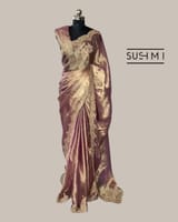 Purple Tissue Saree with handwork border and blouse