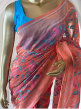 Orange Real Zari  Banarasi Cotton Jamdani Saree