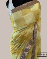Pure Gorgette Saree in Checks Pattern , Allover Seuence & Hemlined Wth Gota lace SS5066