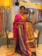 Purple Tissue Patan Patola Saree with Elephant and Parrot Patola Borders SS50348