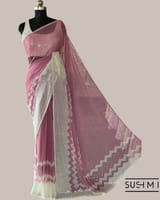 Dusty Pink Pure Gorgette Saree With Zigzag Pattern Sequnce Border SS5072