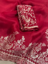 Meroonish Red  Pure organza Saree with pita emb SS50309