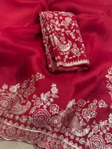 Meroonish Red  Pure organza Saree with pita emb SS50309