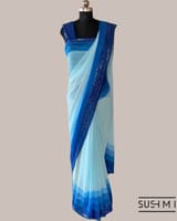 Pastel Blue Pure Gorgette Saree With Shaded Sequnce Border SS5073