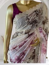 Shaded Gorgette printed Saree  with handwork borders and allover handwork SS5063