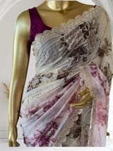 Shaded Gorgette printed Saree  with handwork borders and allover handwork SS5063