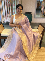 Lilac Mul tissue Saree with Tissue cutwork applique work border SS50445