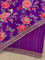 Purple Chinnon Saree Wth Sabhya Borders & Heavy embroidered Blouse SS50586