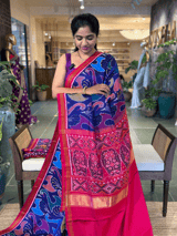 Purplish Blue and Reddish Pink Patan Patola Saree with Statement Swan Pattern SS50352