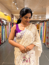 Designer Gorgette Saree with Chantilly lace for Pallu in Half and Half style