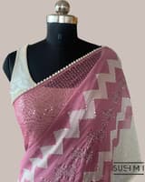Dusty Pink Pure Gorgette Saree With Zigzag Pattern Sequnce Border SS5072
