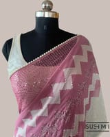 Dusty Pink Pure Gorgette Saree With Zigzag Pattern Sequnce Border SS5072