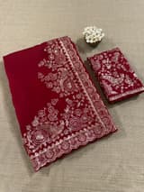 Meroonish Red  Pure organza Saree with pita emb SS50309