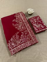 Meroonish Red  Pure organza Saree with pita emb SS50309