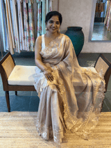 Baby Pink Mul tissue Saree with Tissue cutwork applique work border SS50444