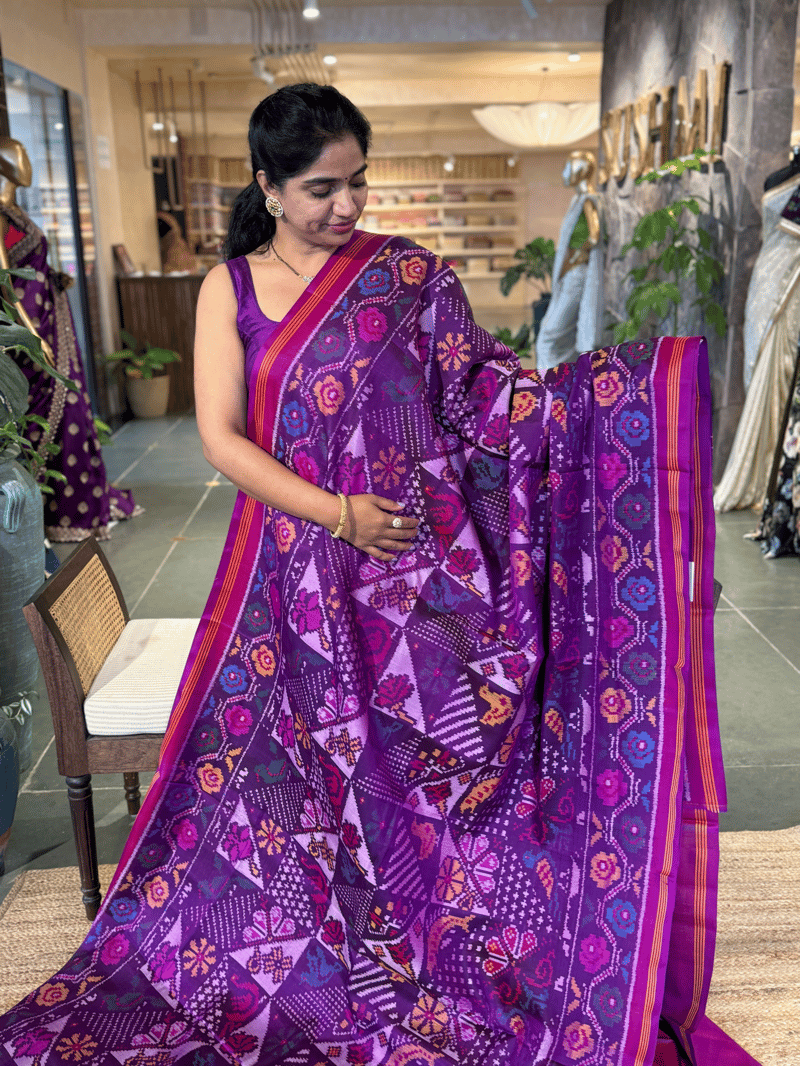 Purple and Pink Combo Patan Patola Saree with Unique concept body and Border SS50351