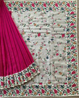 Pink Kanchi Soft Silk Saree With Petite Point Embroidered Border Pallu & Blouse SS50143
