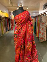 Orange , Red & yellow Combo Pure Patan Patola Saree With Allover Creeper Design