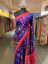 Purplish Blue and Reddish Pink Patan Patola Saree with Statement Swan Pattern SS50352