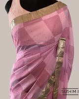 Pure Gorgette Saree in Checks Pattern , Allover Seuence & Hemlined Wth Gota lace SS5069