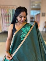 Forest Green Kanchi Soft Silk Saree With Statement 3D Rose Print allover SS50508