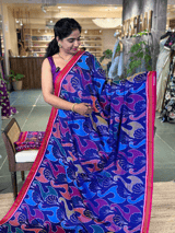 Purplish Blue and Reddish Pink Patan Patola Saree with Statement Swan Pattern SS50352