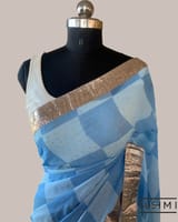 Pure Gorgette Saree in Checks Pattern , Allover Seuence & Hemlined Wth Gota lace SS5067