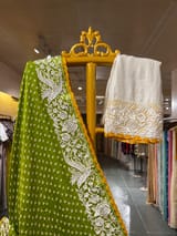 Moong Dal Green Pure Gajji Silk Kutch Bandhej Saree with Parsi Gara Embroidery SS50487