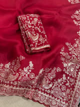 Meroonish Red  Pure organza Saree with pita emb SS50309