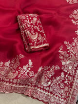 Meroonish Red  Pure organza Saree with pita emb SS50309