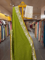 Moong Dal Green Pure Gajji Silk Kutch Bandhej Saree with Parsi Gara Embroidery SS50487