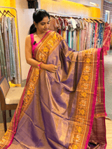 Purple Tissue Patan Patola Saree with Elephant and Parrot Patola Borders SS50348