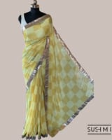 Pure Gorgette Saree in Checks Pattern , Allover Seuence & Hemlined Wth Gota lace SS5066